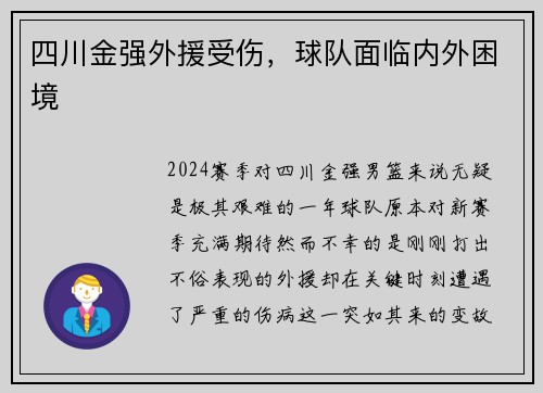 四川金强外援受伤，球队面临内外困境
